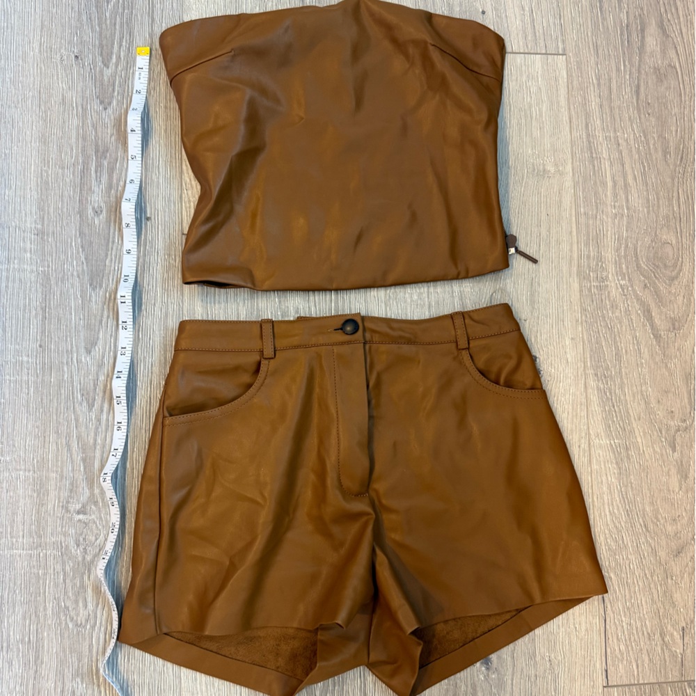 CULTNAKED Brown Leather Short and Bandeau top set
